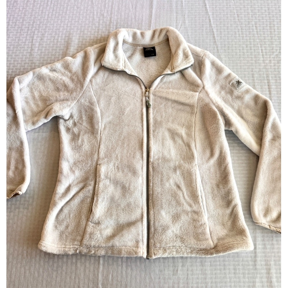 Zeroxposur Women Large Cream Teddy Fleece Full Zip Jacket Soft Fuzzy Sweater